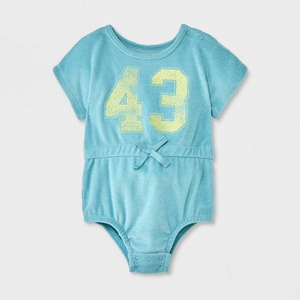 Grayson Mini Baby Girls 0-3M Tie Waist‎ Terry Bubble Romper Turquoise Blue 2549